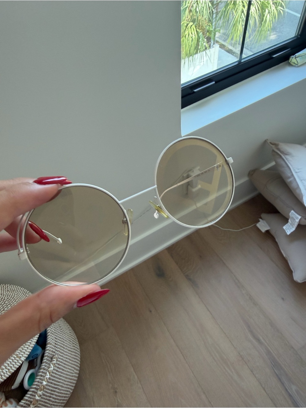 Fendi Round Clear Frame Sunglasses in Beige and Gold